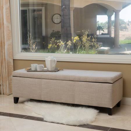 Noble House James Fabric Storage Ottoman, Light Beige