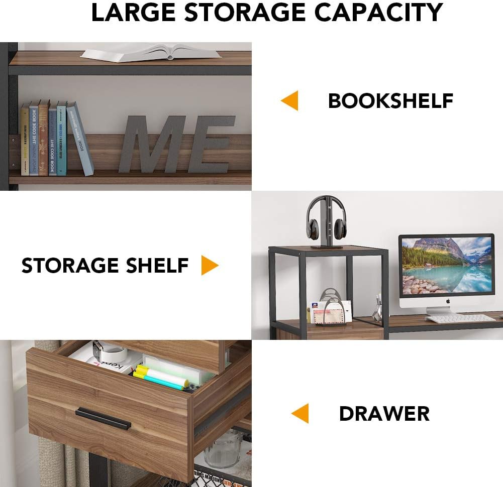 Tribesigns 55 Inches Computer Desk with 4 Storage Shelves and 2 Drawers