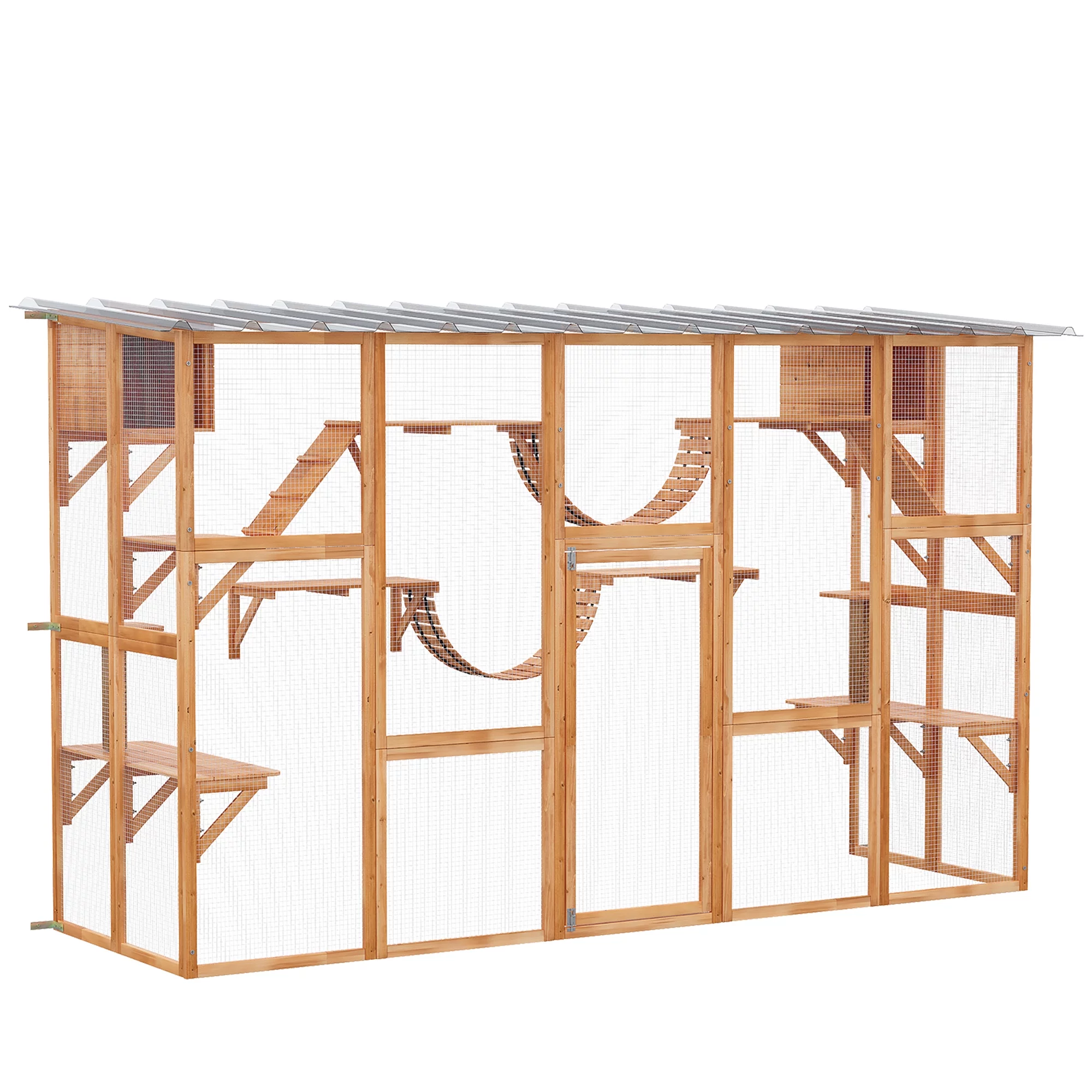 PawHut Catio Playground Outdoor Cat Enclosure Wooden Cat House Shelter - Radiant Selections