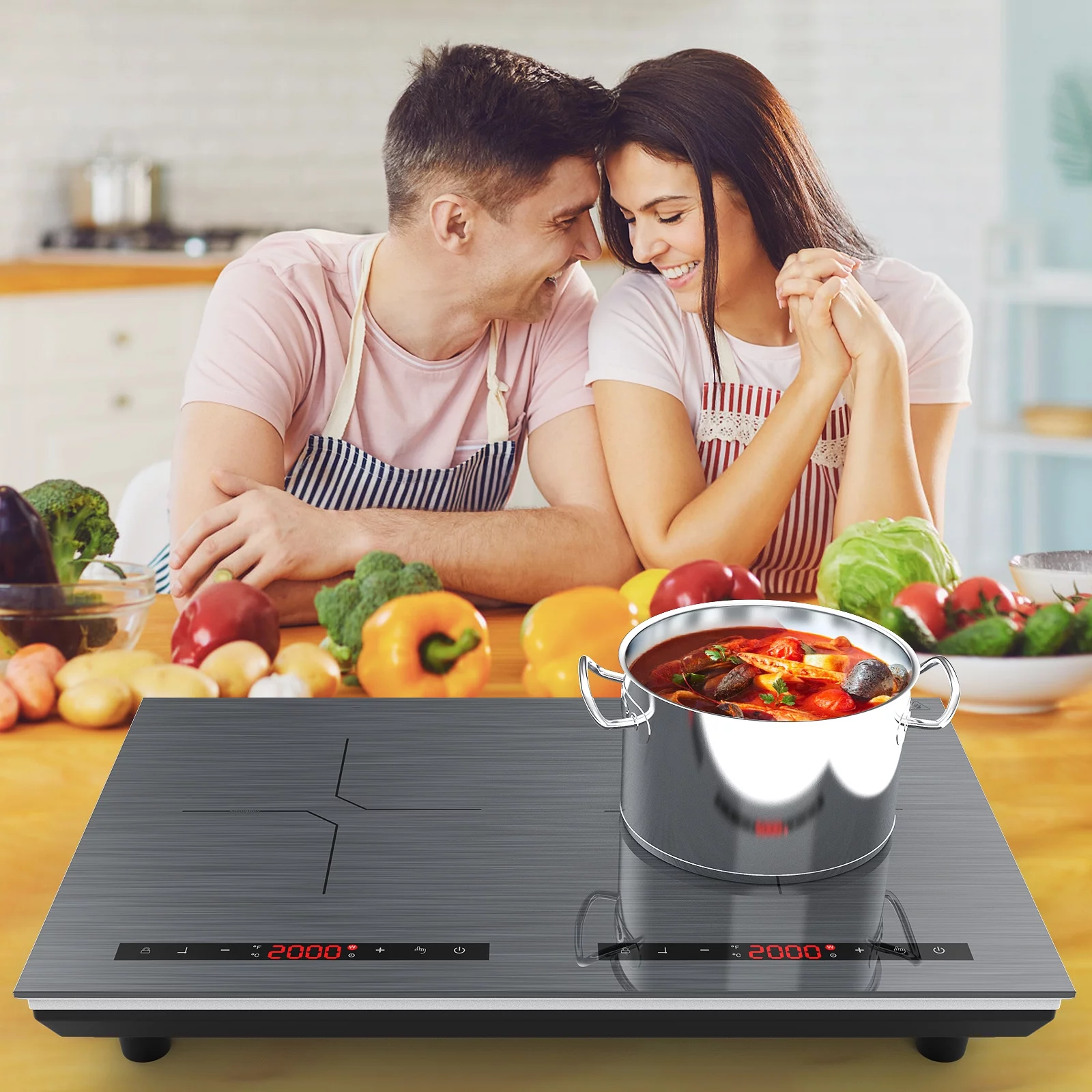 VBGK Induction Cooktop 24 Inch 2 Burner 4000W Plug Electric Burner Countertop Hot Plate for Cooking 110v,3H & Auto Shutdown Induction Burner
