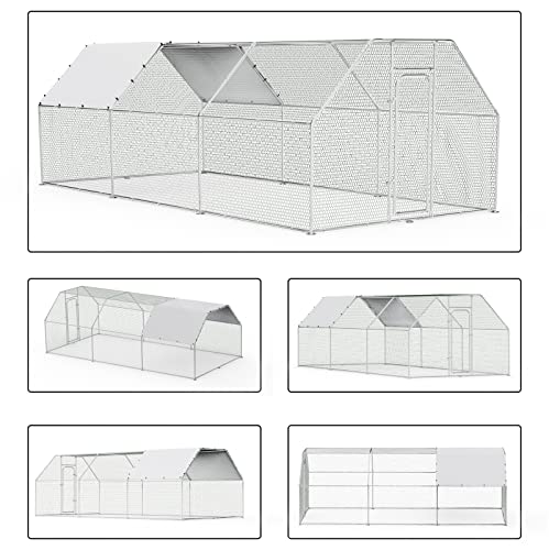BOSSIN Metal Chicken Coop with Waterproof Cover, Poultry Cage Spire Shaped Coop, Walk-in and Heavy Duty Design