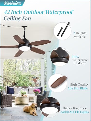 42 Inch Waterproof Outdoor Ceiling Fan with Lights and Remote,IP65 Hanging Gazebo Fan with 3CCT 6-Speed DC Motor