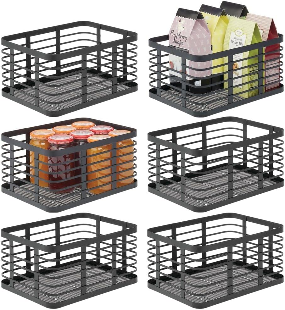 mDesign Modern Decor Metal Wire Food Organizer Storage Bin Baskets for Kitchen Cabinets, Pantry, Bathroom, Laundry Room, Closets, Garage - 6 Pack
