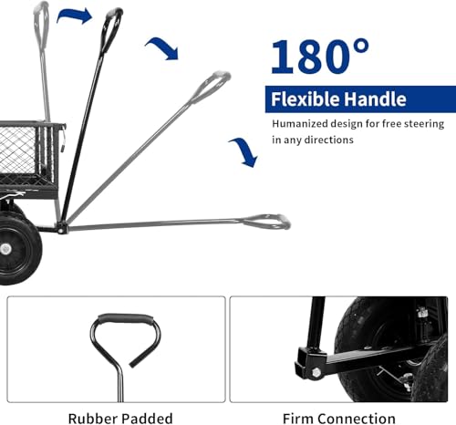 BILT HARD 880 lbs 10" Flat Free Tires Steel Garden Cart with 180° Rotating Handle and Removable Sides