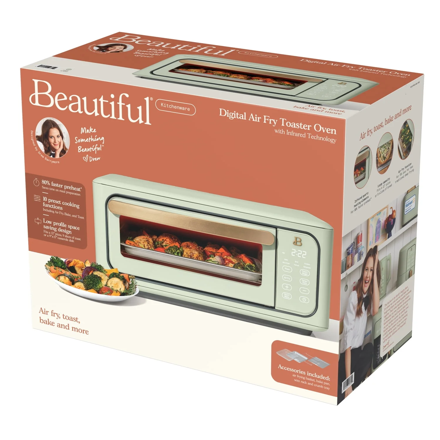 Beautiful Infrared Air Fry Toaster Oven, 9-Slice, 1800 W, Black Sesame by Drew Barrymore