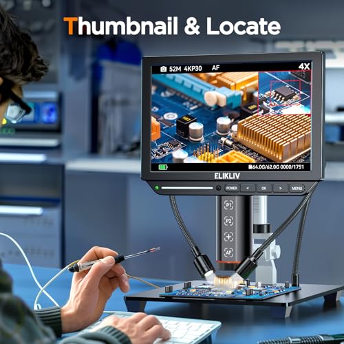 Elikliv Autofocus 4K Digital Microscope EM4K-AF, 52MP Soldering Microscope for PCB Repair, Coin Inspection & Watchmaking, 2000X Magnifier Scope
