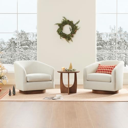 CHITA Swivel Accent Chair, FSC Certified Upholstered Fabric Barrel Chair for Living Room, Fully Assembled, Flax Beige