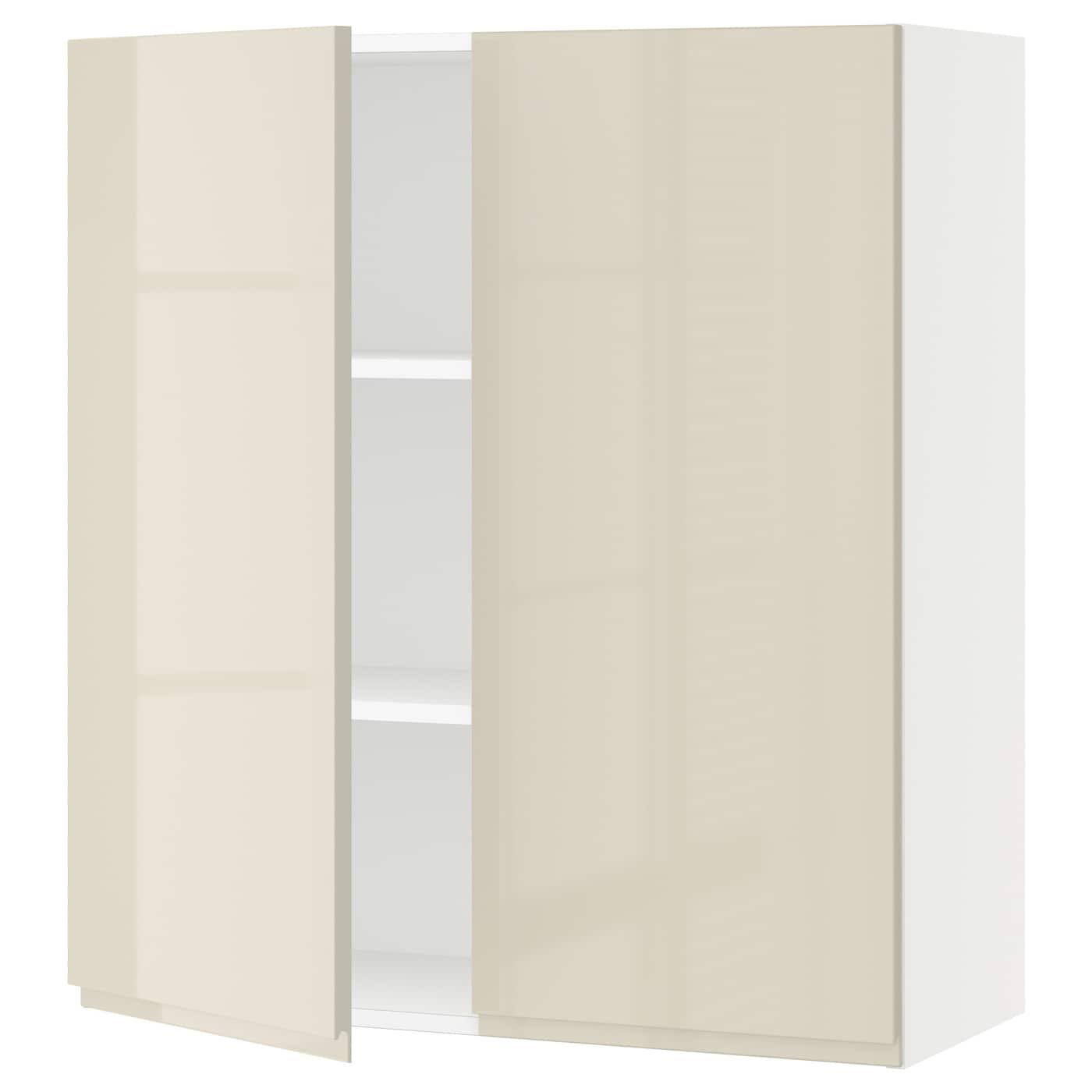 IKEA - SEKTION Wall Cabinet with 2 Doors, white/Voxtorp High-Gloss Light Beige, 36x15x40 09355510