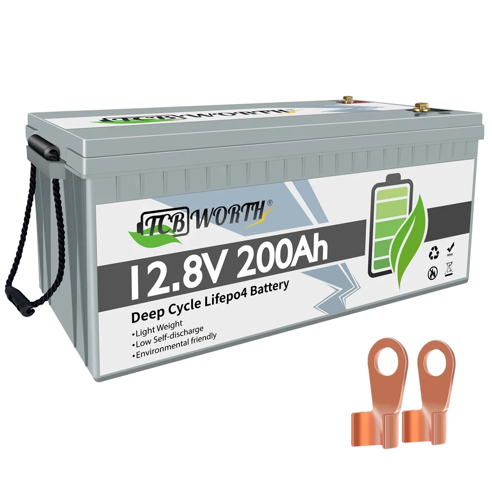 12.8V 200AH Lifepo4 Battery with Perfect BMS Support Series and Parallel for Trolling Motor Golf Cart Solar System RV Household Appliances Emergency