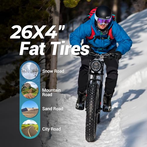 Geemax Electric Bike for Adults, 26" x 4.0 Fat Tire Ebike, 500W (Peak 750W) 36V 10.4Ah Lithium Battery Electric Bicycle, 25MPH, 21-Speed