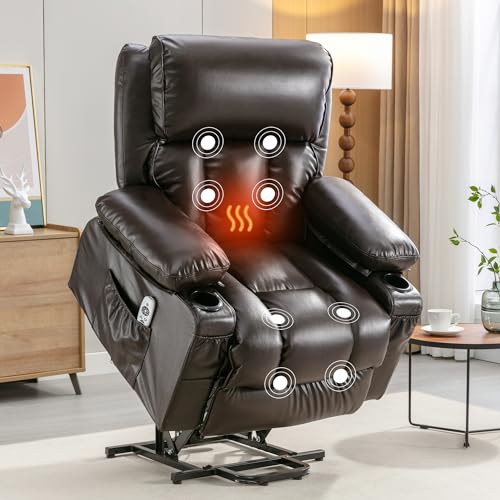 FLEXISPOT XL31 Power Lift Recliner Chair for Elderly, Electric Lift Chair with Massage & Heat, PU Leather Reclining Sofa w/Cup Holders