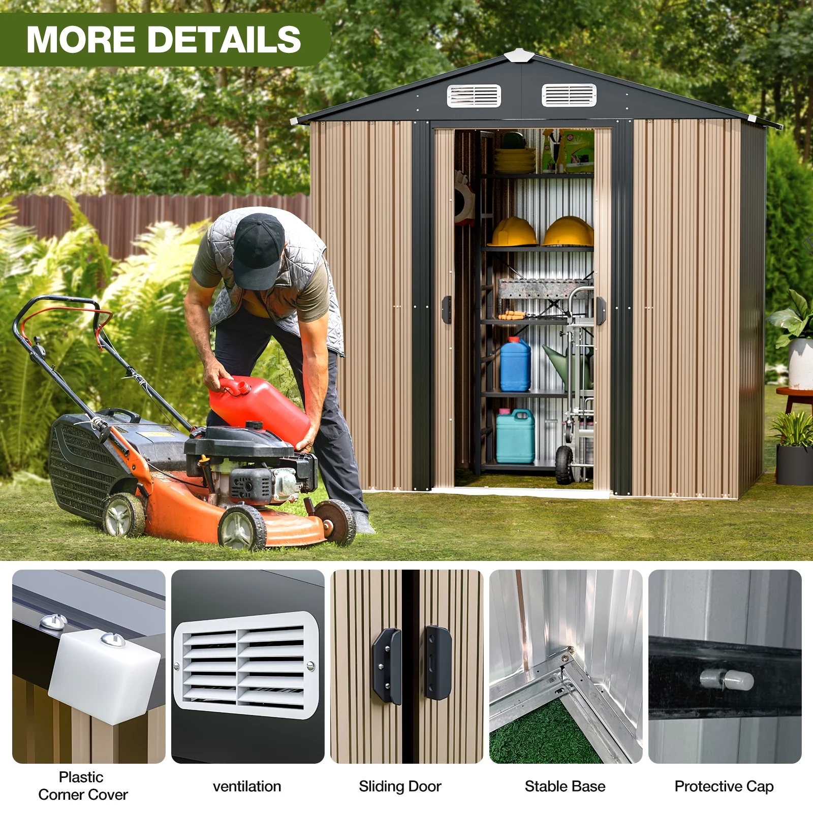 6 x 4 FT Outdoor Storage Shed, Metal Shed with Vents & Sliding Door for Gardening Tools Waterproof Thickened Galvanized Metal Storage Shed for Garden