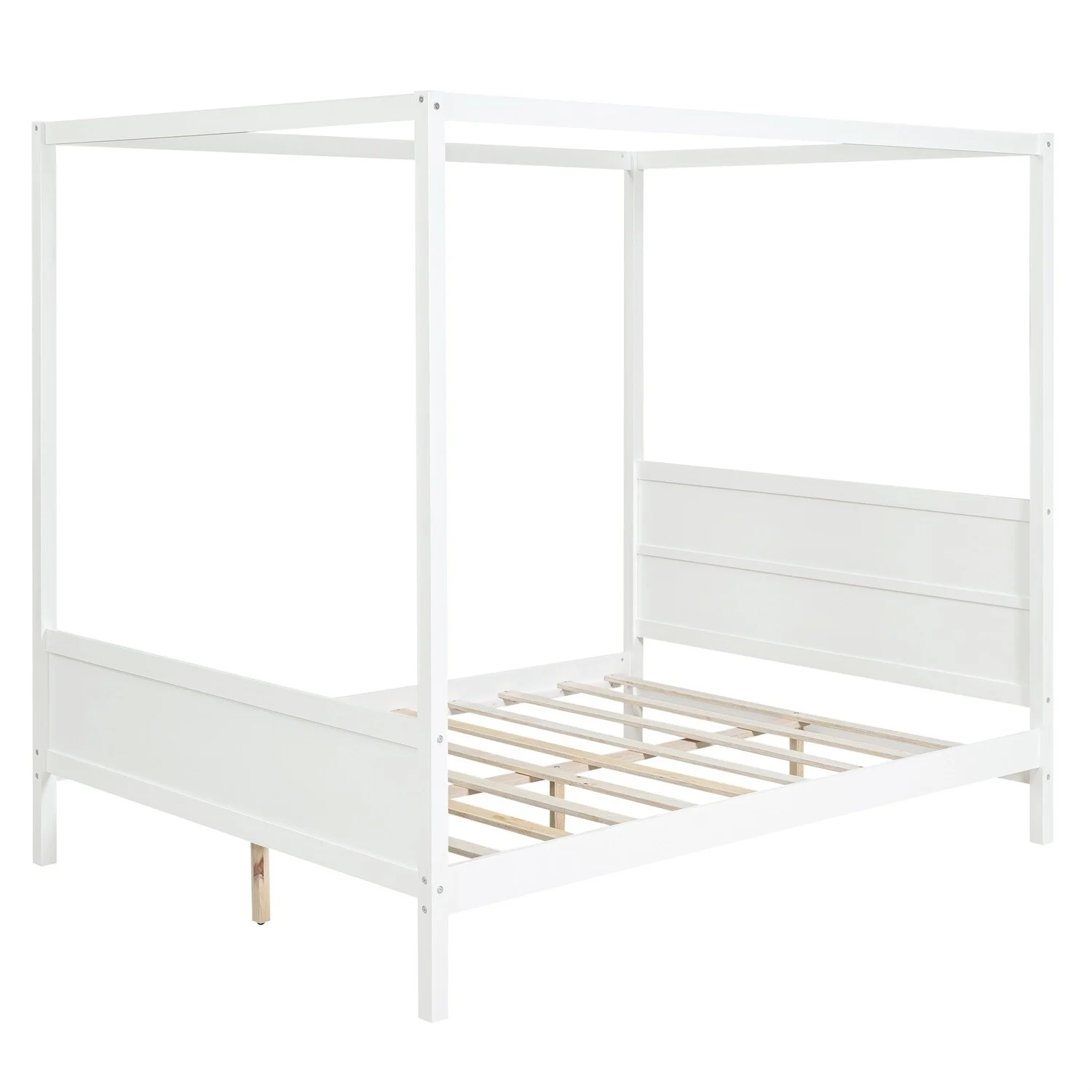 MERAX  Queen Size Canopy Platform Bed with Headboard and Footboard White