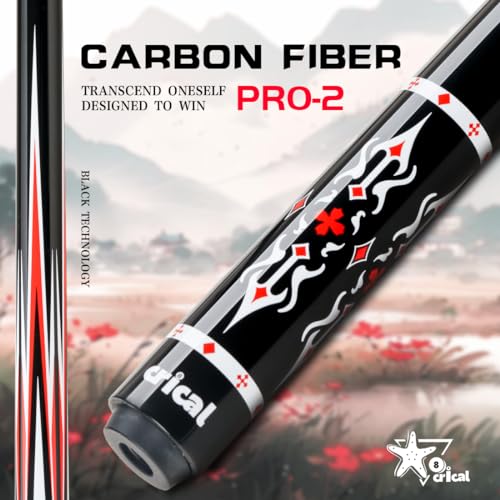 CRICAL Carbon Fiber Pool Cue Stick 58" Billiard Cue Sticks Professional Low Deflection Pool Sticks with 3/8 * 8 Pin Joint and 12.5mm Tip