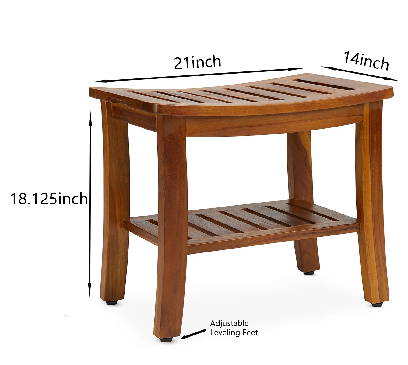 TeakCraft Teak Shower Bench with Shelf 21 Inch, Fully Assembled Teak Wood Shower Stool & Spa, Shower Bench for Elderly, Indoor and Outdoor Use