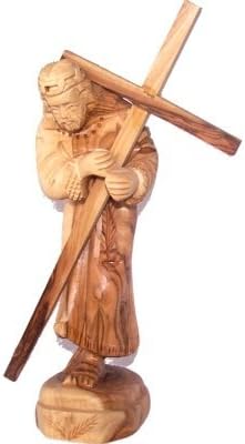 Holy Land Market Jesus Carrying The Cross - Olive Wood (20 cm or 8 Inches with Cross)