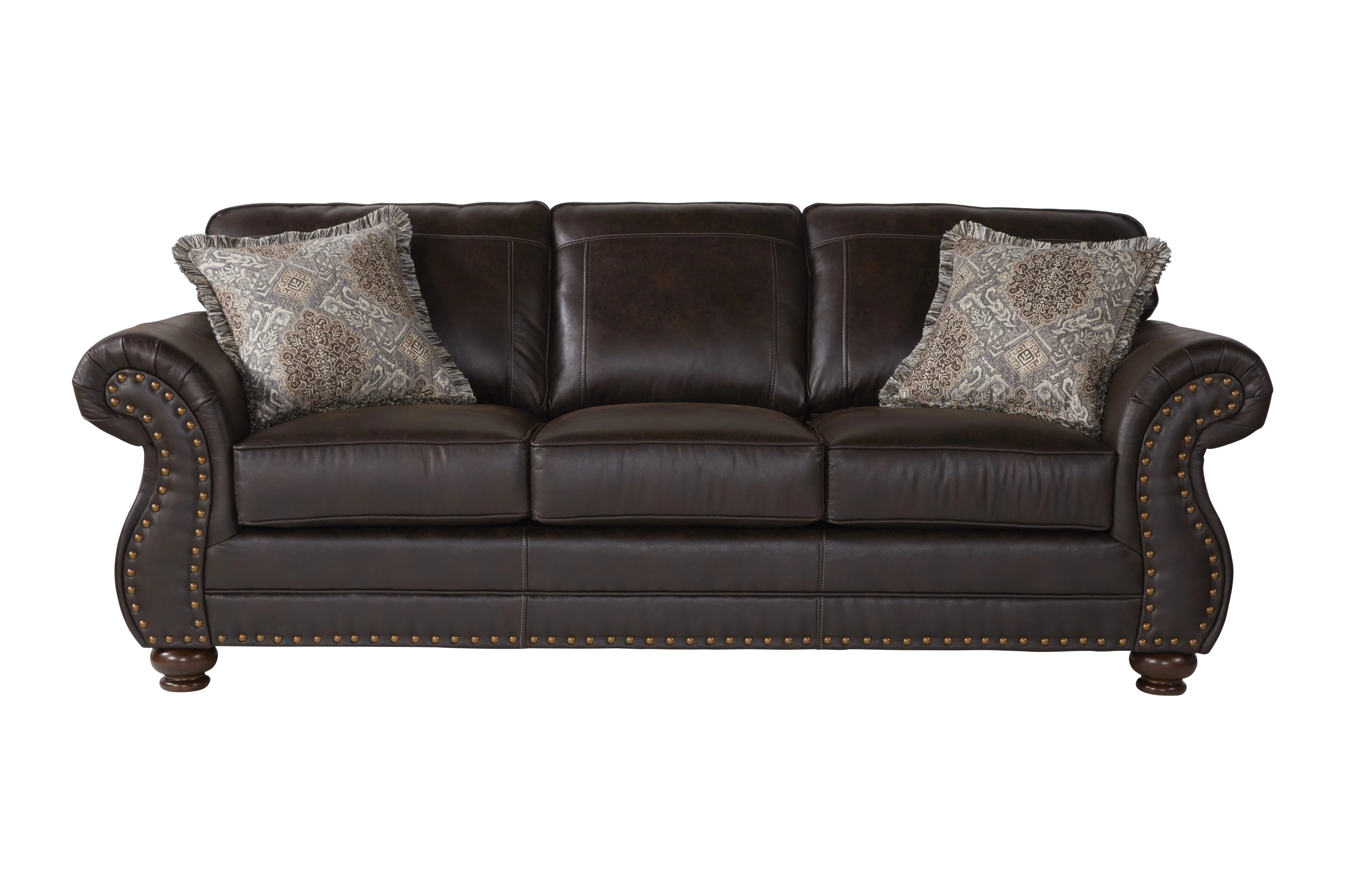 Roundhill Furniture Leinster Nailhead Faux Leather Sofa and Loveseat Set, Espresso
