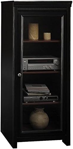 Pemberly Row Audio Cabinet with 2 Adjustable Shelves in Antique Black