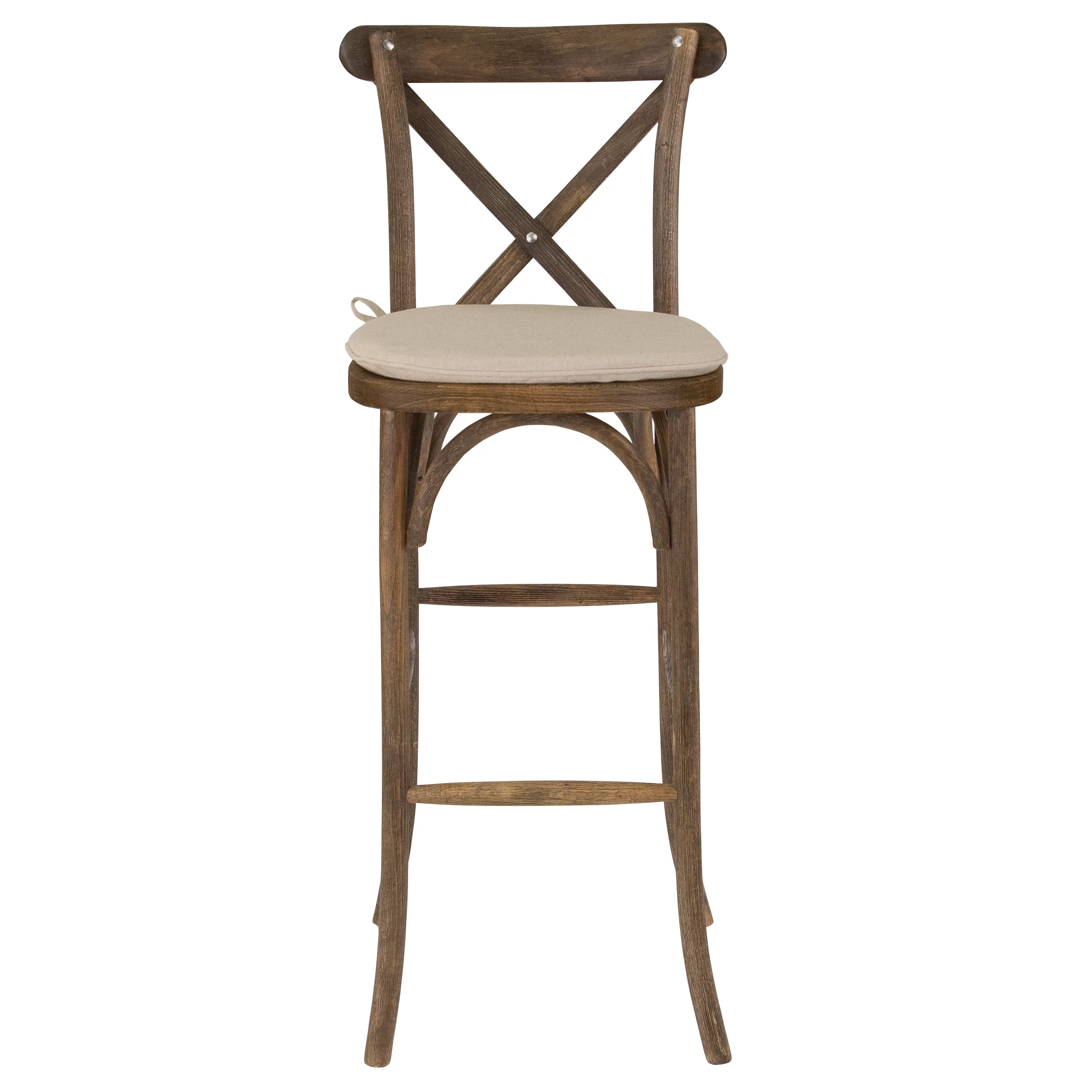 Flash Furniture HERCULES Series Dark Antique Wood Cross Back Barstool with Cushion