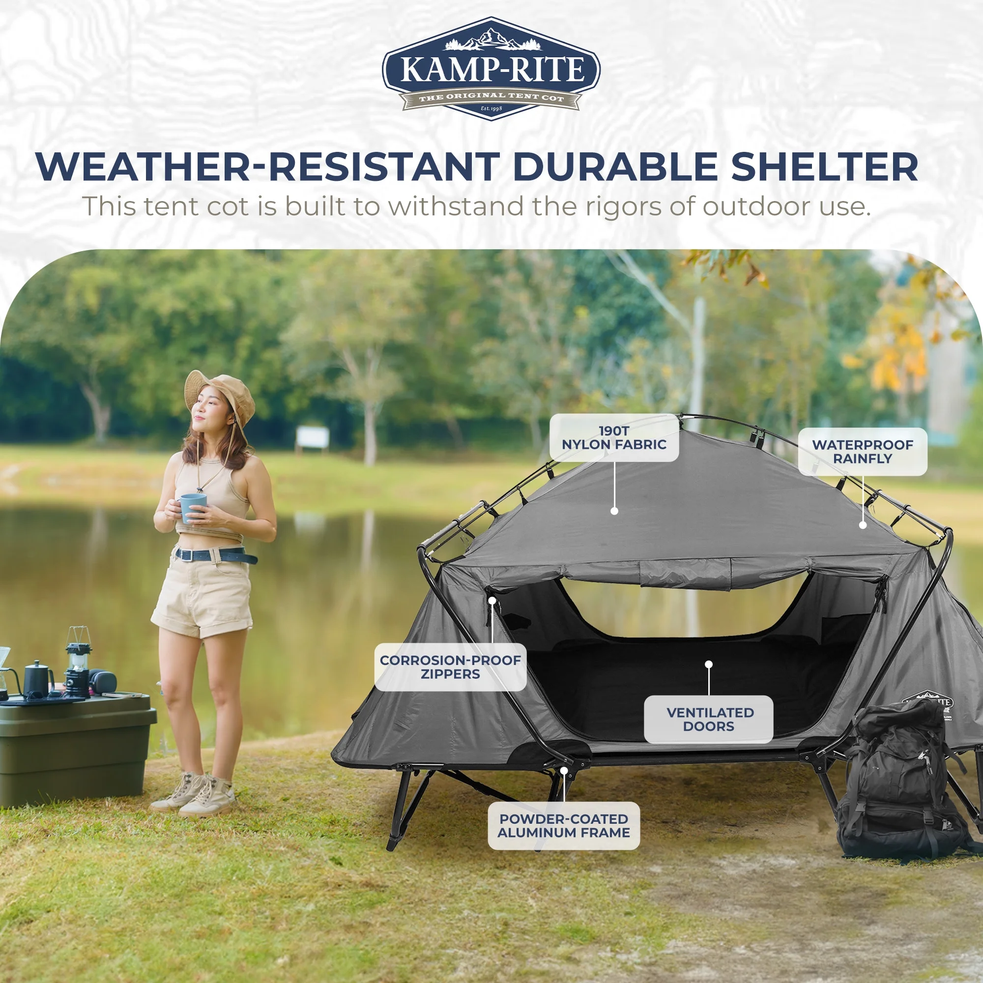 Kamp-Rite Double Quick Setup 2 Person Elevated Cot, Lounge Chair, & Tent