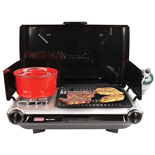 Coleman Tabletop 2-in-1 Camping Grill/Stove, 2-Burner Propane Grill & Stove with Adjustable Burners & 20,000 BTUs of Power, Great for Camping
