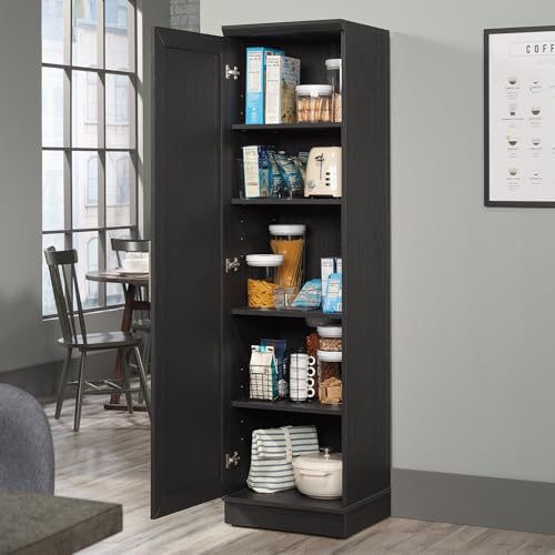 Sauder HomePlus Narrow Pantry Storage Cabinet Slim Single Door with Adjustable Shelves, Kitchen Laundry Bathroom Storage Cabinet, in Soft White