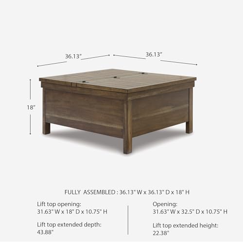 Signature Design by Ashley Valebeck Farmhouse Lift Top Coffee Table with Storage, Distressed Brown & Black Finish