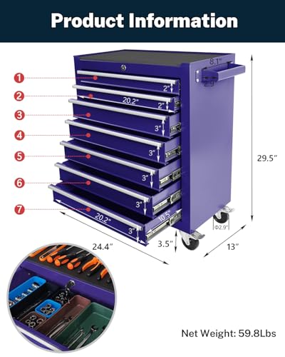 5-Drawer Rolling Tool Chest, Modular Tool Cabinet with Brake Casters & Removable Drawers, Workshop Toolbox Cart for Factory/Garage, Black