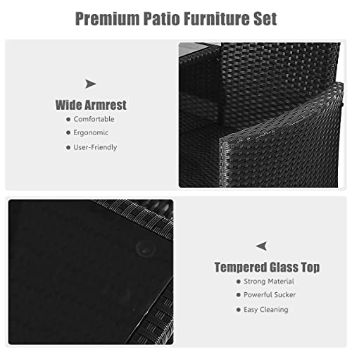LDAILY Patio Conversation Set, Modern Rattan Loveseat, Outdoor Furniture Set with Removable Cushions & Table, Patio Wicker Sofa Set