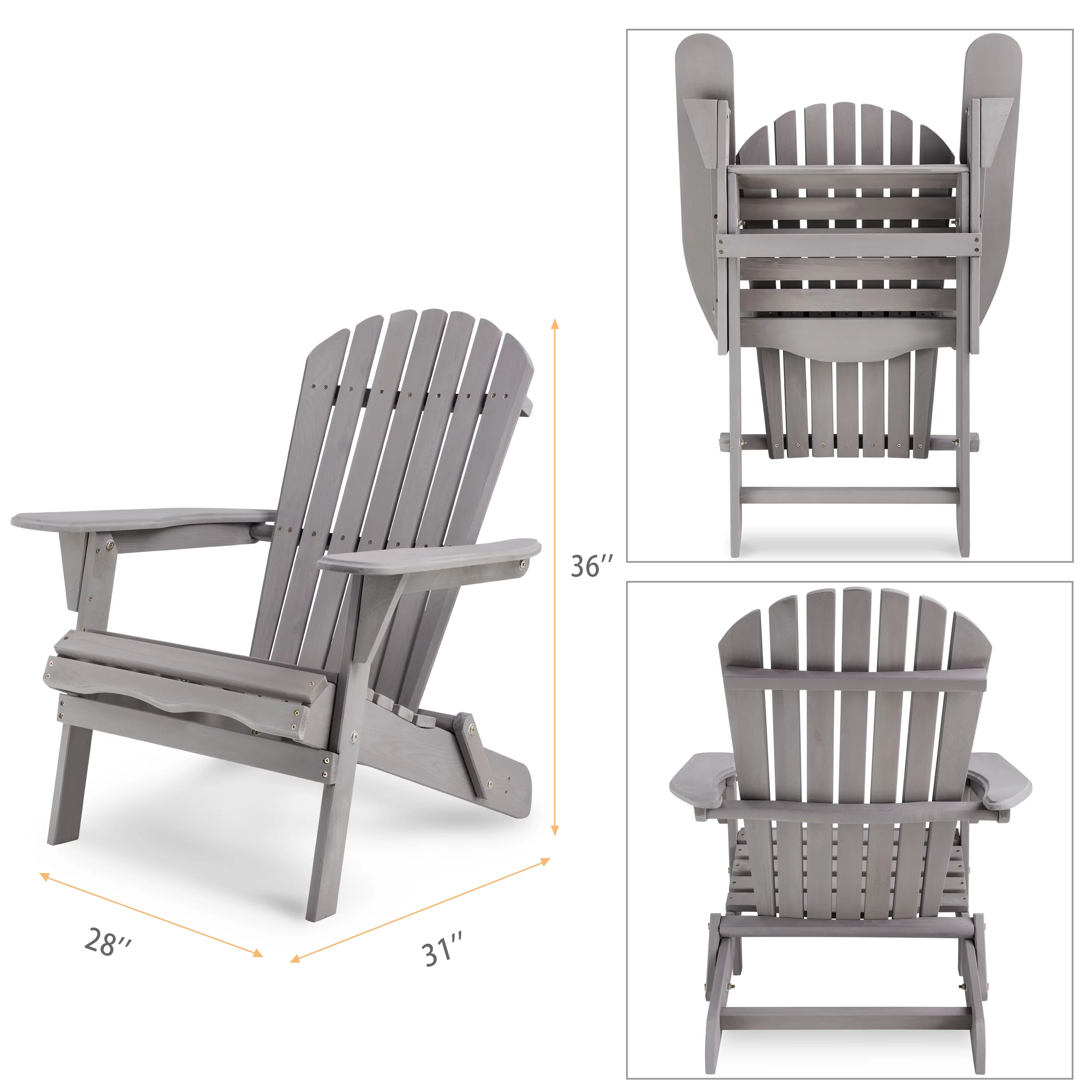 Outdoor Adirondack Chairs, Seizeen Wooden Folding Adirondack Chair Set of 2, Patio Furniture Set Lounge Chairs Quick Assembled
