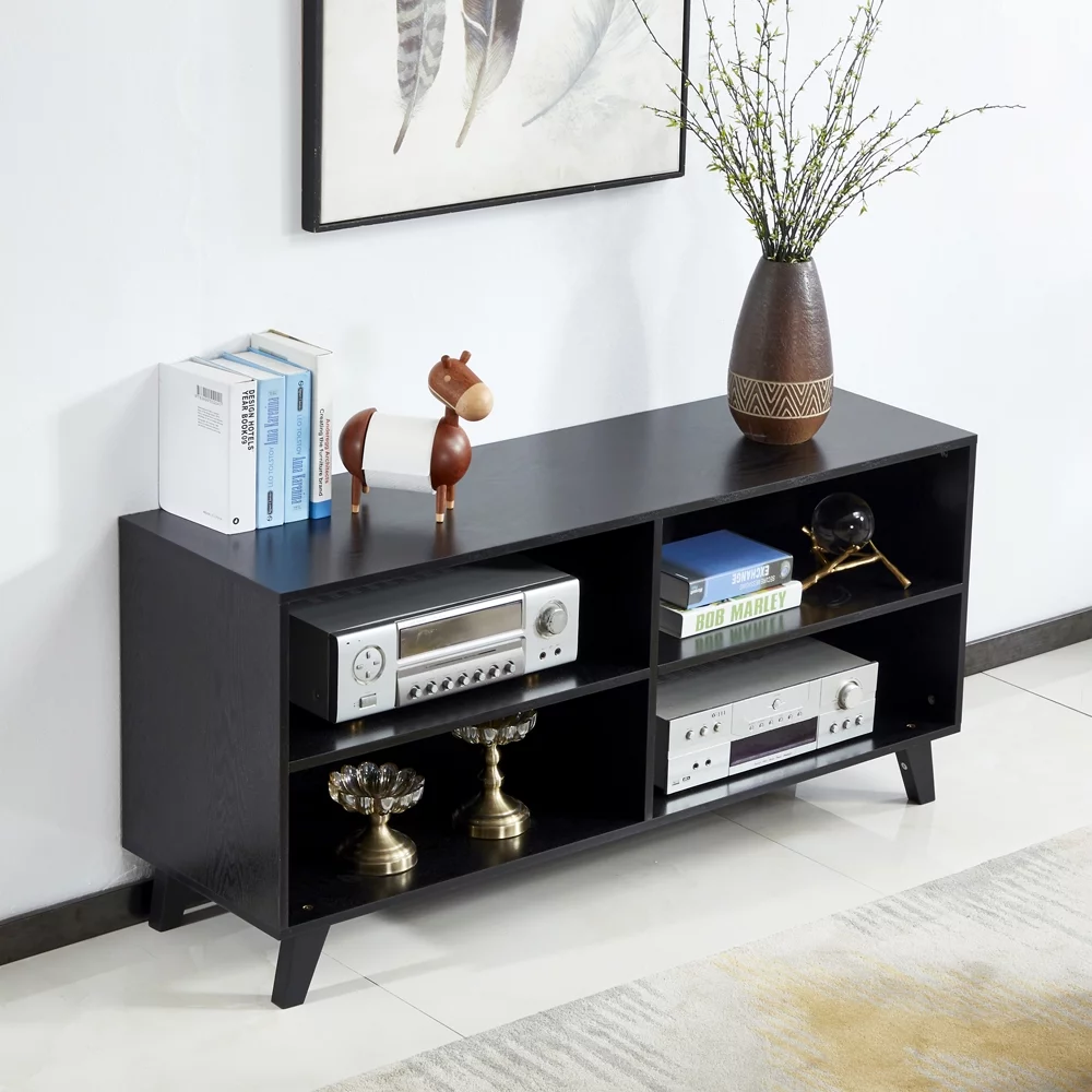 Black Open Storage Cabinet 52 Inch Wooden TV Cabinet Console Kitchen Buffet Cabinet Storage Bookshelf Dining Room Living Room Bedroom