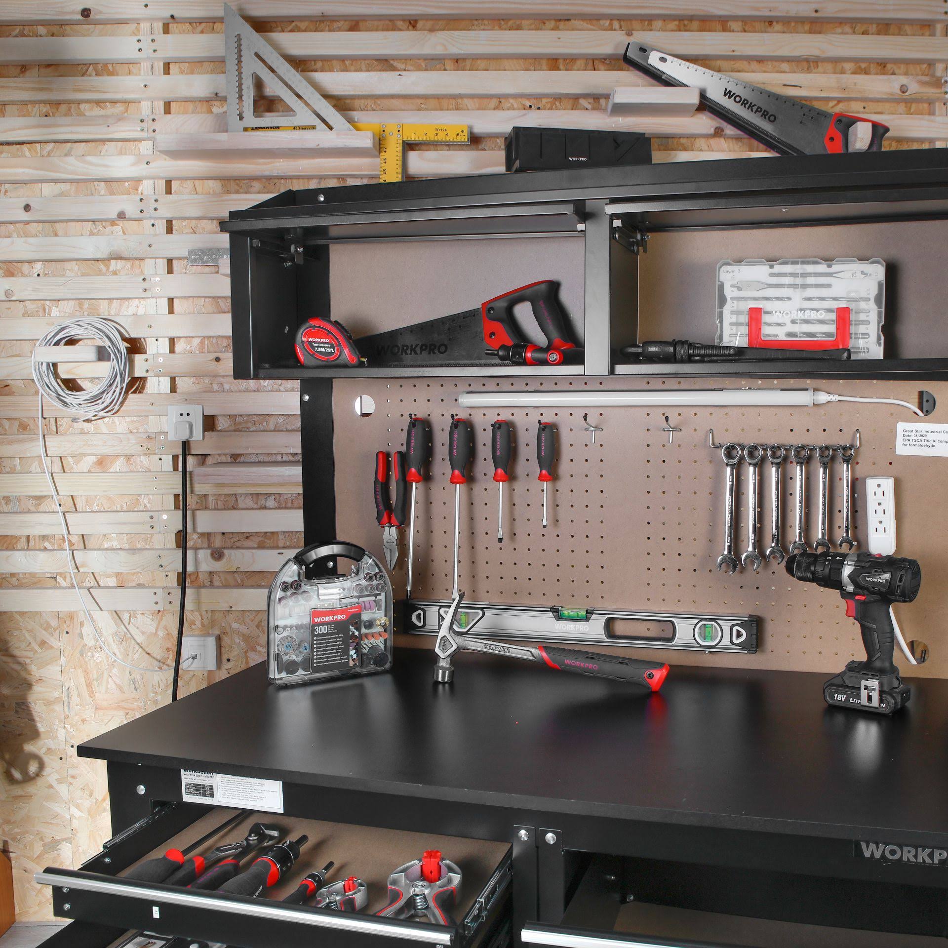 WorkPro 2-in-1 48in Workbench and Cabinet Combo with Work Light