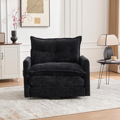 360 Swivel Accent Barrel Chair with Storage Ottoman & Headrest