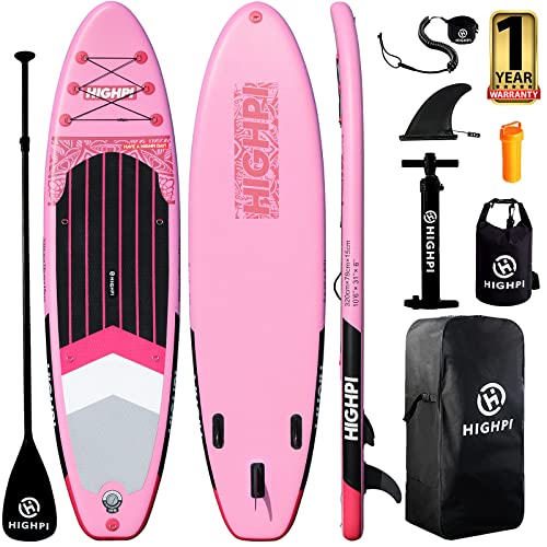 Highpi Inflatable Stand Up Paddle Board Premium SUP Accessories, Backpack, Wide Stance, Surf Control, Non-Slip Deck, Leash, Paddle and Pump