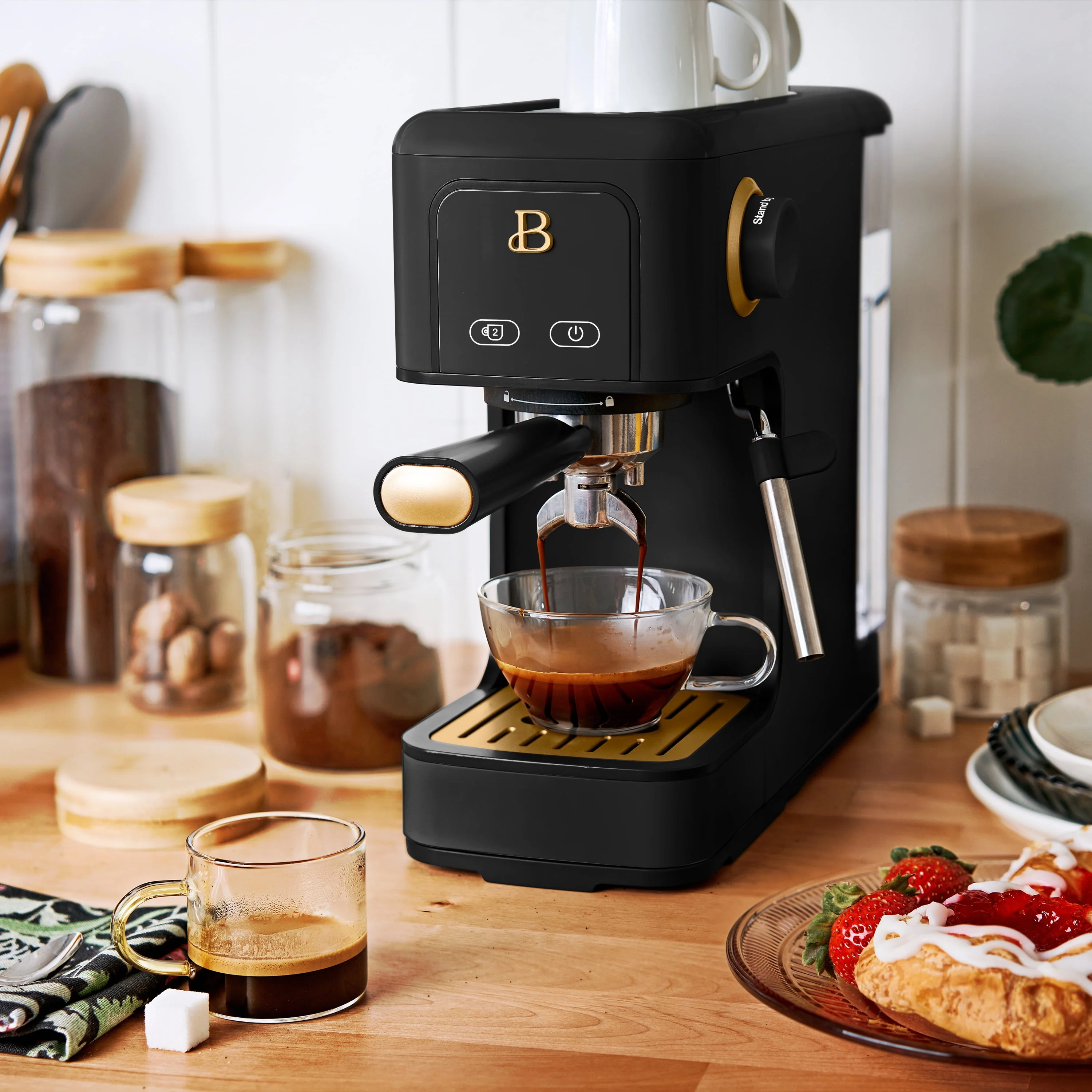 Beautiful Slim Espresso Maker with 20-Bar Pressure, White Icing by Drew Barrymore