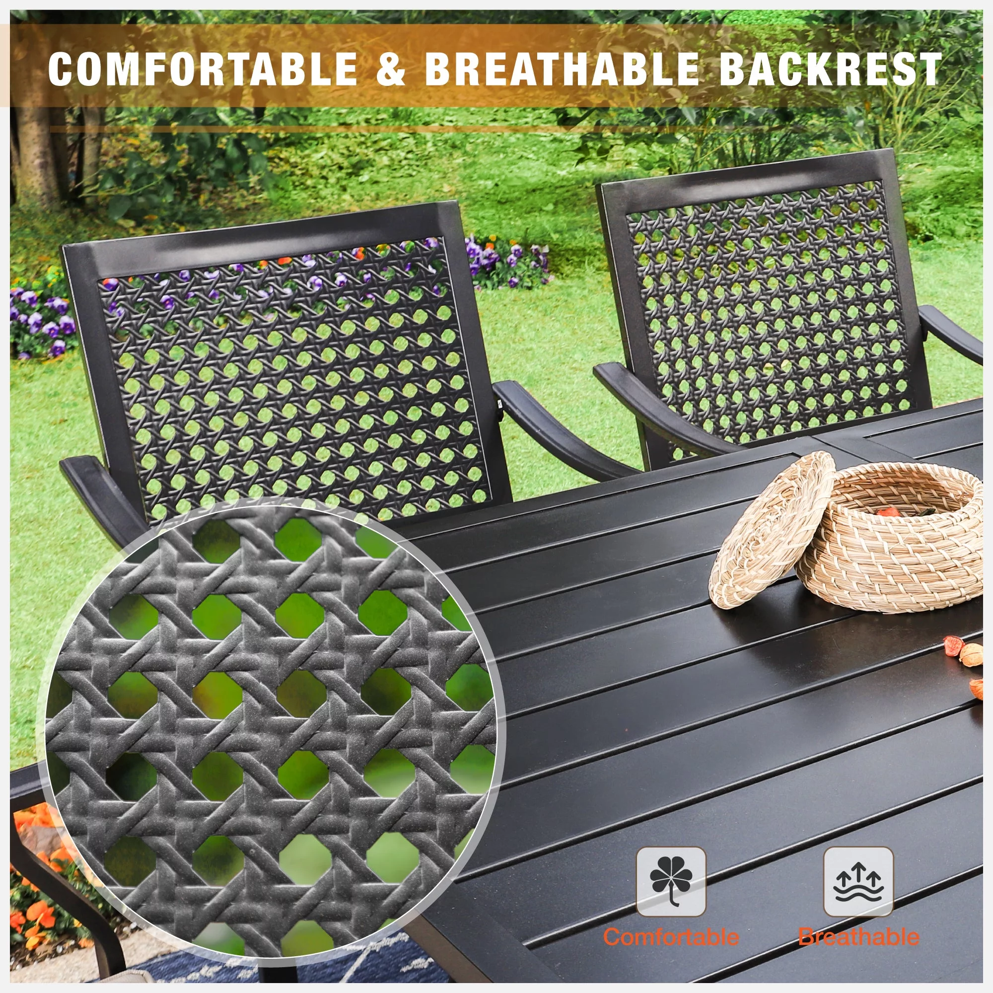 Sophia & William 7 Piece Outdoor Patio Dining Set 6 Cushioned Swivel Chairs and 60" * 38" Teak Wood Table