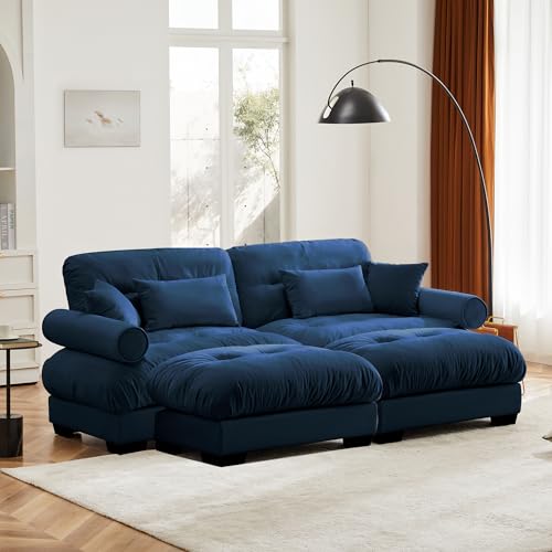130" Modular Sectional Sofa,Velvet Upholstered Couches for Living Room,3 Seater Green Sofa Couch with Movable Ottoman