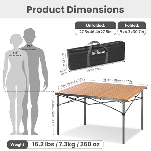 Portable Outdoor Camping Table Large for 2-6 Person - Foldable Camp Table with Aluminum Roll-Up Top & Carry Bag for BBQ, Tailgating, Backyard