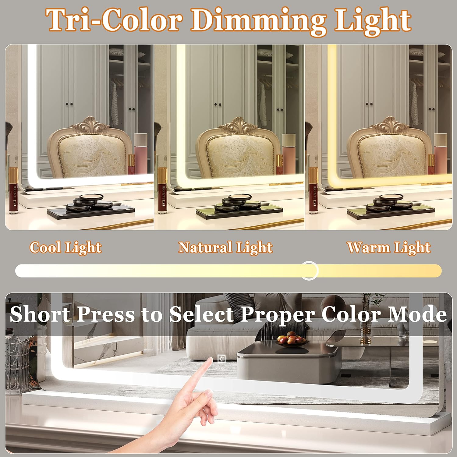 Vierose Large Vanity Mirror with Lights, 31"x 21" Extra Big Makeup Mirror with Light Strip, Oversized Light up Mirror for Desk