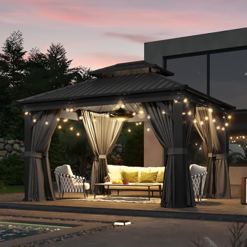 Aoxun 10' X 12' Hardtop Gazebo, Aluminum Outdoor Gazebo with Galvanized Steel Double Top Canopy