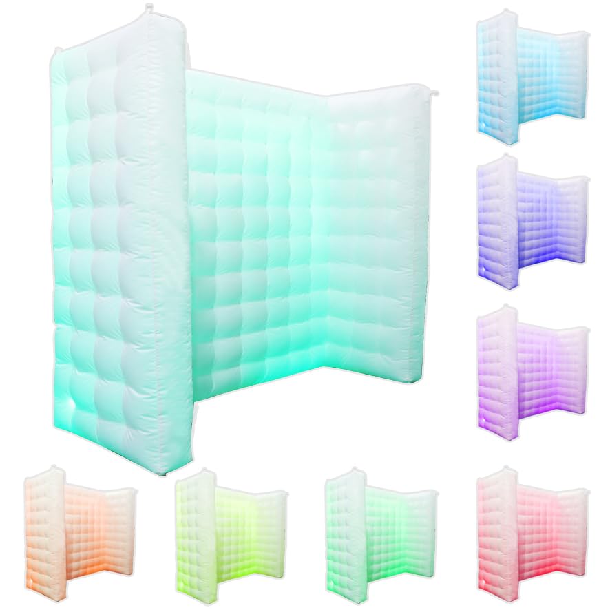 White Inflatable Photo Booth Wall with Led Lights(16 Colors Changing), Inflatable Tent(8.3x4x8.3 ft) Inner Air Blower for Parties Anniversary Events