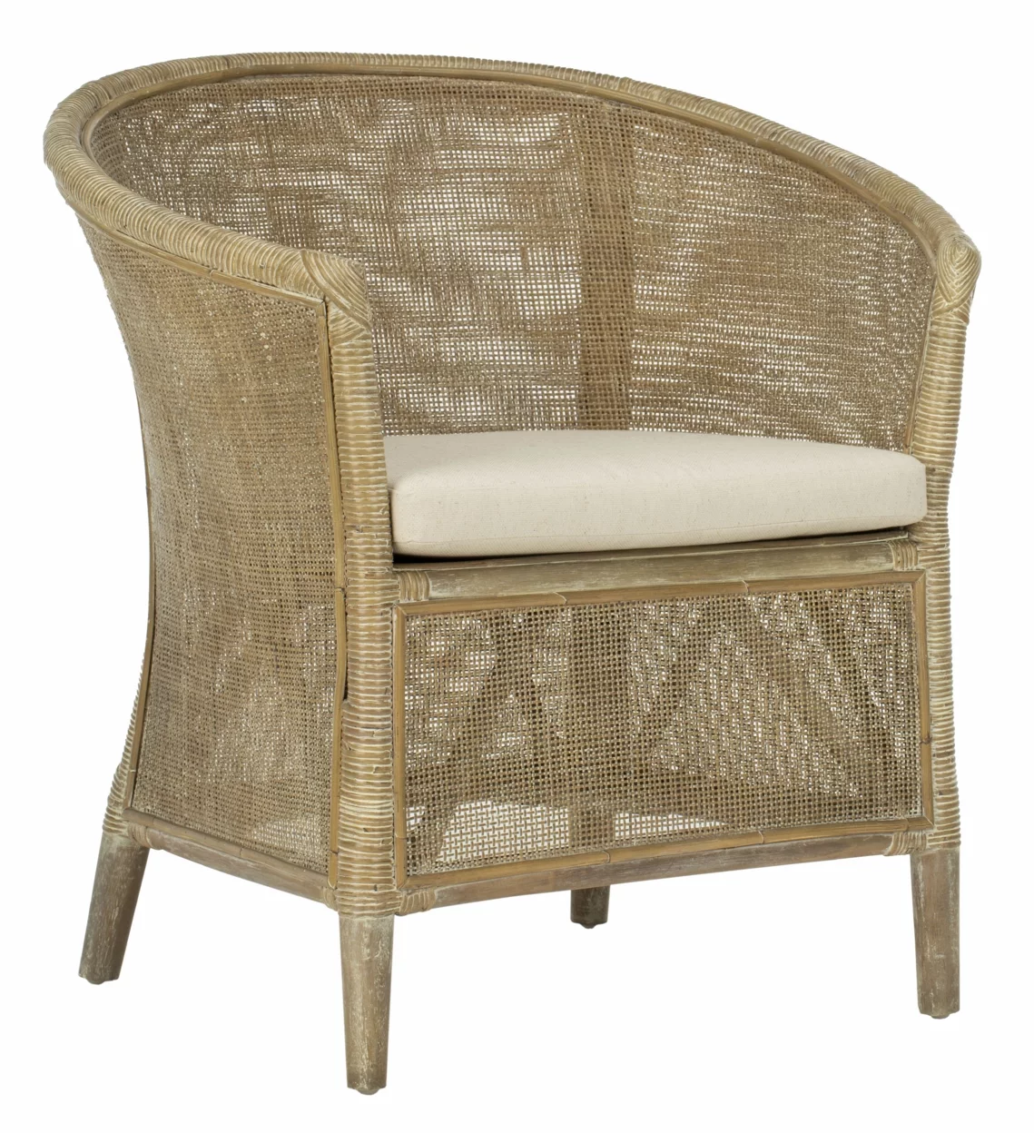 SAFAVIEH Alexana Farmhouse Rattan Arm Chair, Grey White Wash