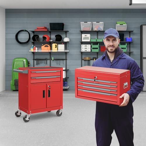 ERGOMASTER Rolling Tool Chest Cabinet Big Capacity Storage with Wheels and Lock Key, Portable Tool-Box Organizer with Sliding Drawers