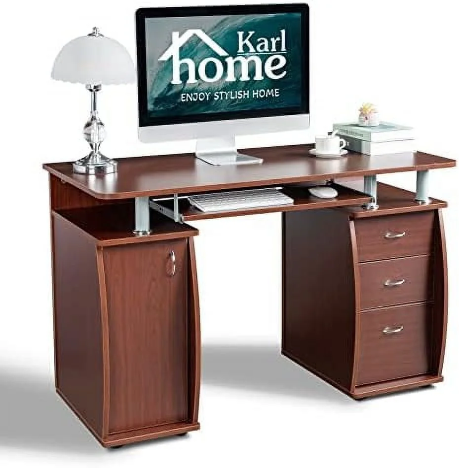 HOOMHIBIU Computer Desk with Drawers &amp;  Cabinet  Small Office Desk PC Laptop Workstation for Home  Studio  Office  Apartment  Black