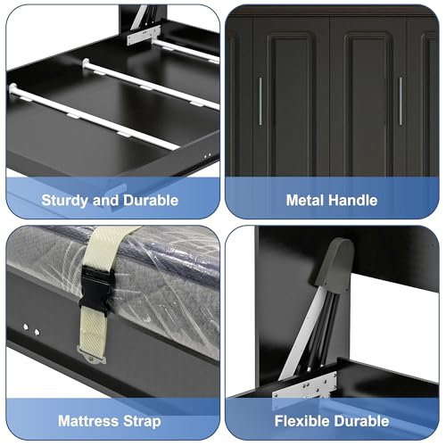 Black Wood Full Size Murphy Bed, Murphy Bed Full Space-Saving Wall Beds
