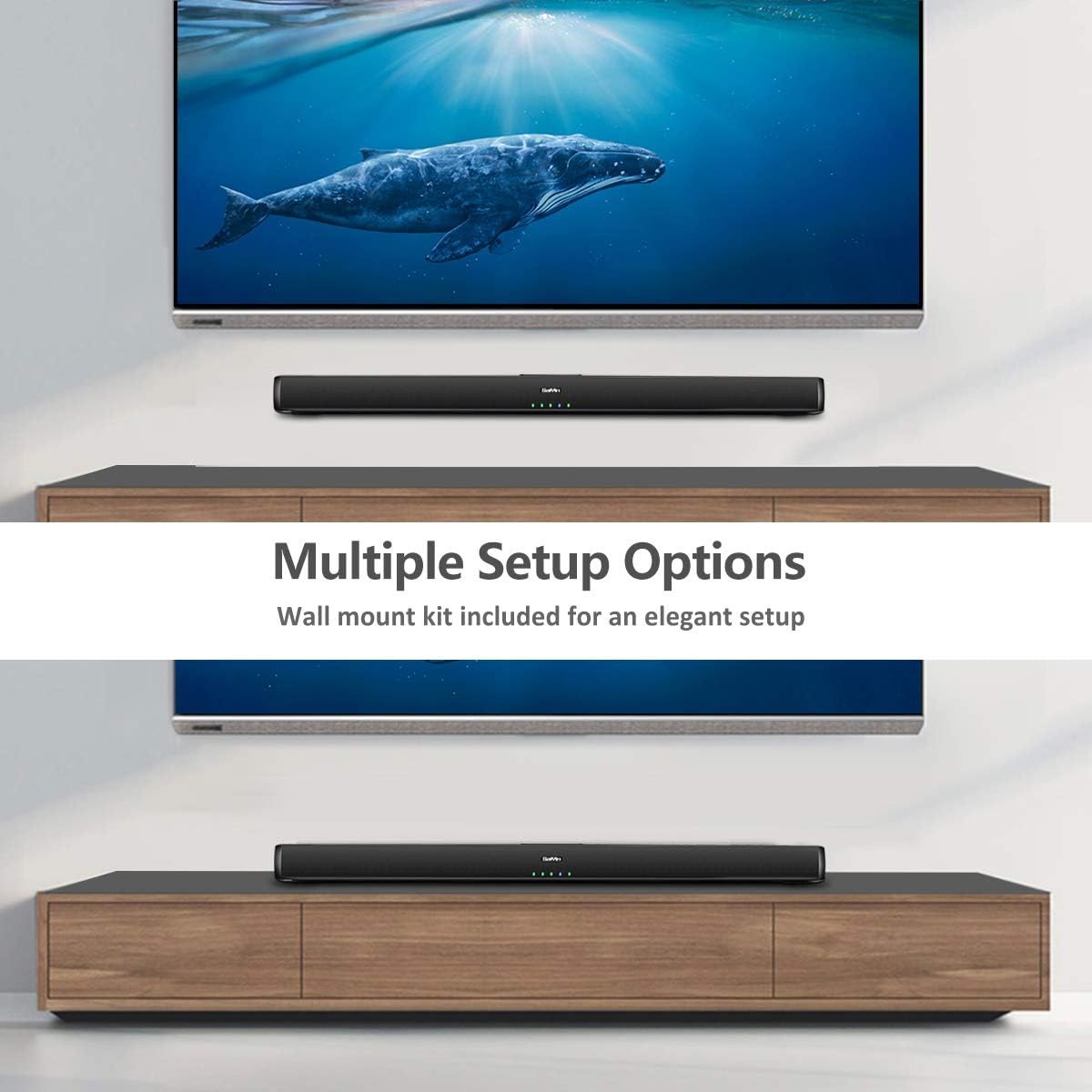 Saiyin Sound Bars for TV with Subwoofer, 100W Soundbar 2.1 CH Surround Sound System, DSP Home Theater Audio, Bluetooth 5.0/Optical/RCA Connectivity