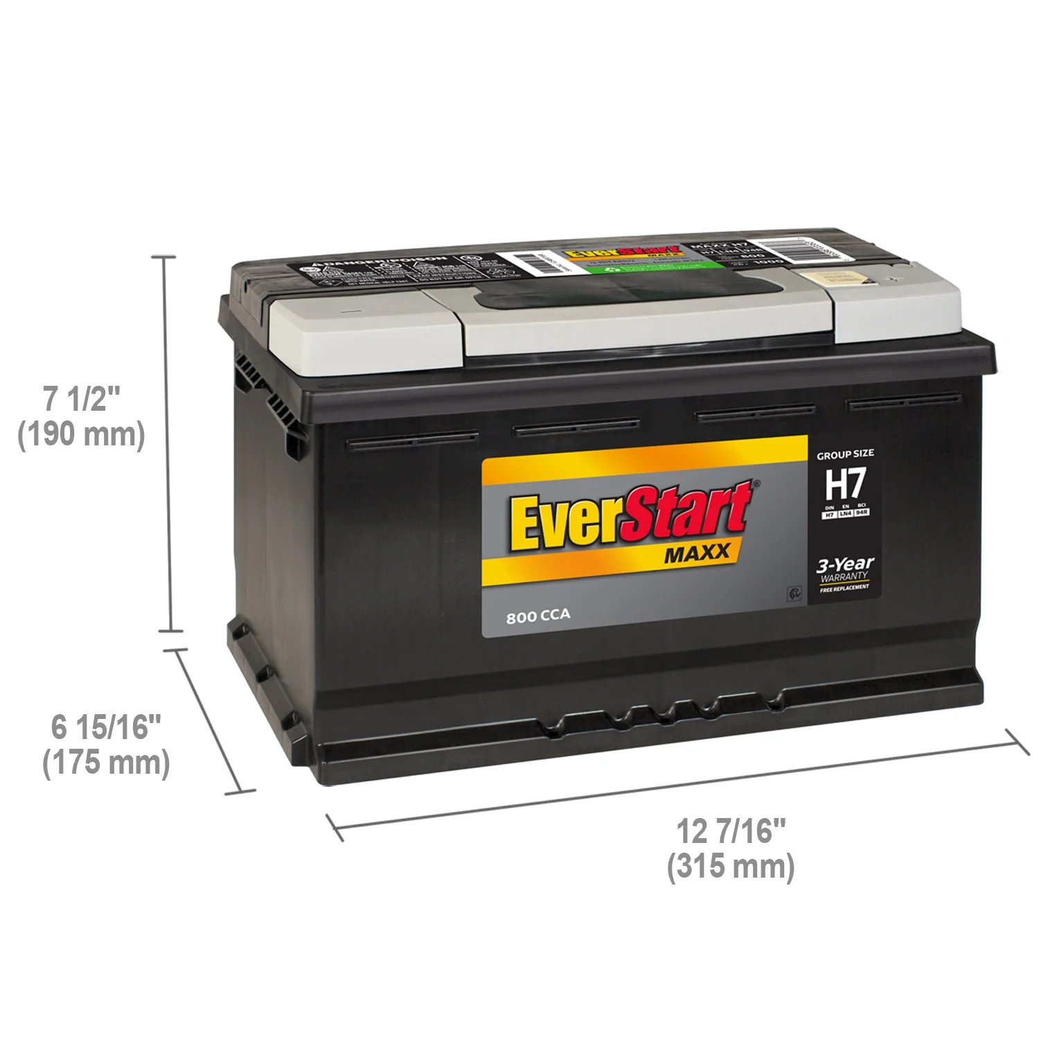 EverStart Maxx Lead Acid Automotive Battery, Group Size H7 / LN4 / 94R 12 Volt, 800 CCA - Radiant Selections
