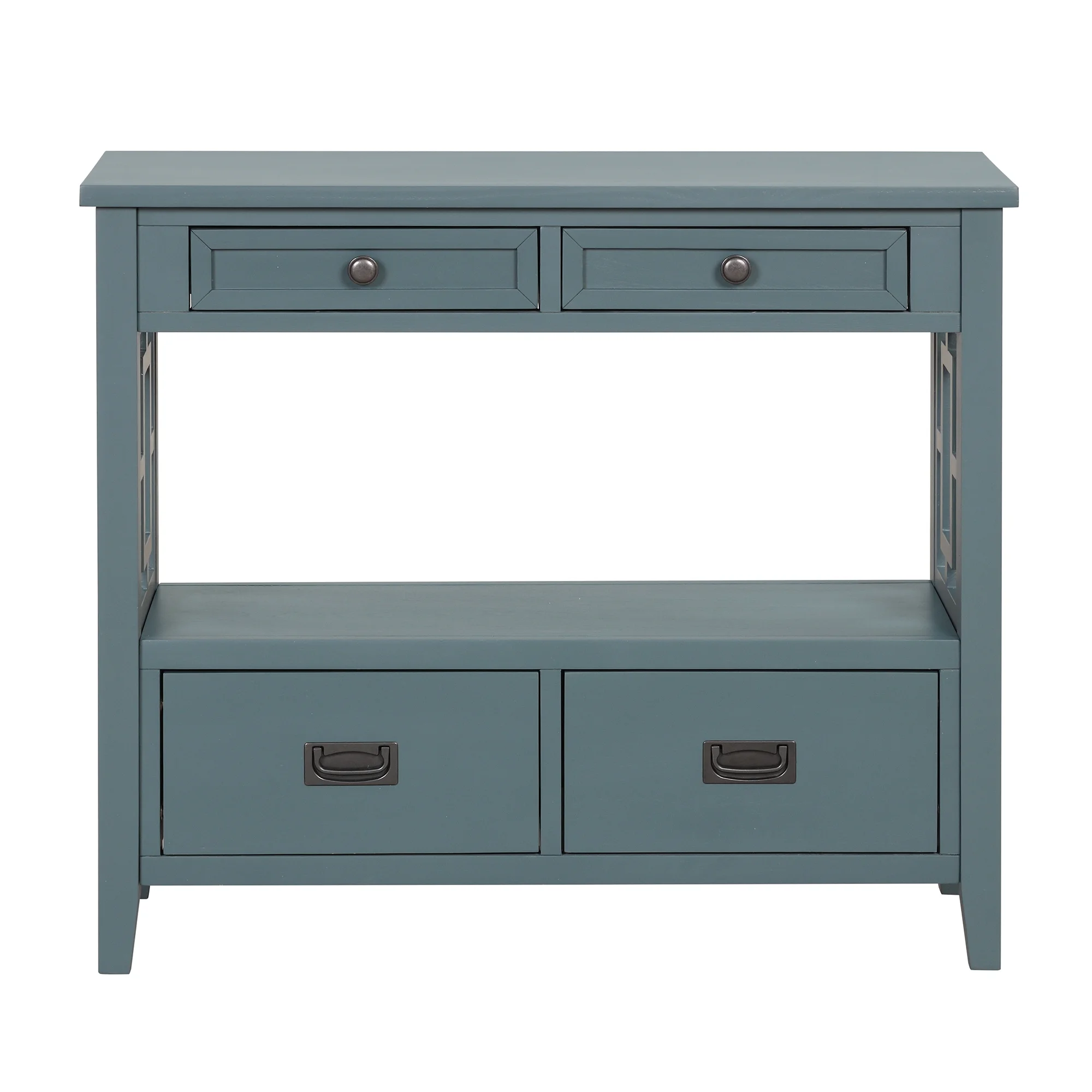 36'' Farmhouse Pine Wood Console Table Entry Sofa Table with 4 Drawers & 1 Storage Shelf for Entryway Living Room Bedroom Hallway Kitchen ( Blue)