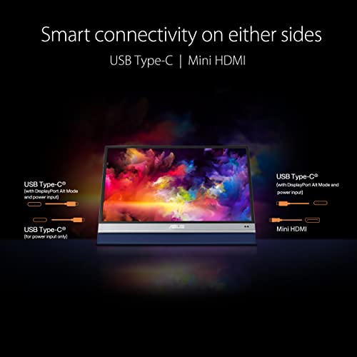 ASUS ZenScreen OLED 13.3” 1080P Portable USB Monitor (MQ13AH) - Full HD, 100% DCI-P3, 1ms, Delta E < 2, HDR-10, Eye Care, USB Type-C, Mini HDMI