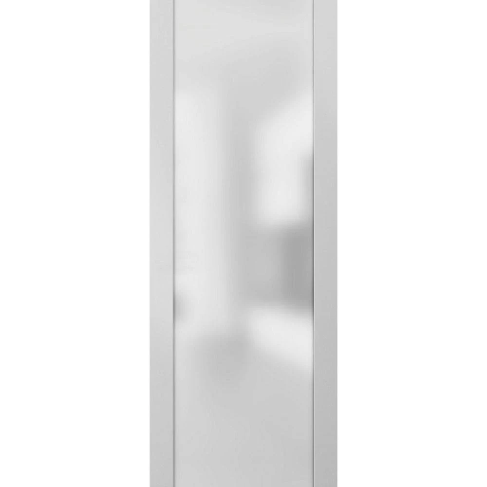 SARTODOORS Sliding Barn Door 18 x 84 with Stainless Steel 6.6ft Hardware | Quadro 4055 White Silk with Frosted Glass | Rail Set